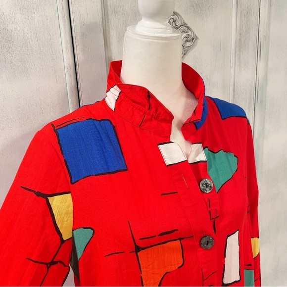 NWT Ali Miles Red Geometric Button Down Shirt Size S - Picture 5 of 10